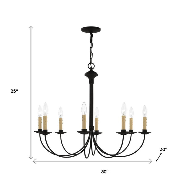 HomeRoots Black Eight-Light Metal Dimmable Chandelier with Cylindrical Shades for Modern Home Ambiance 687405