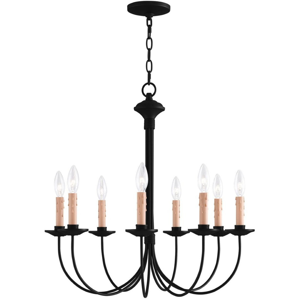 HomeRoots Black Eight-Light Dimmable Chandelier - Modern Cylinder Shades for Elegant Ambient Lighting 687406