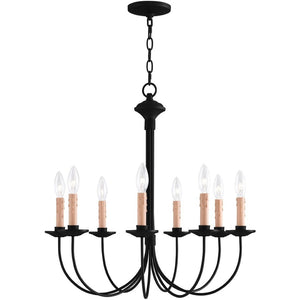 HomeRoots Black Eight-Light Dimmable Chandelier - Modern Cylinder Shades for Elegant Ambient Lighting 687406