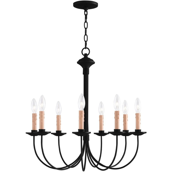 HomeRoots Black Eight-Light Dimmable Chandelier - Modern Cylinder Shades for Elegant Ambient Lighting 687406