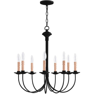 HomeRoots Black Eight-Light Dimmable Chandelier - Modern Cylinder Shades for Elegant Ambient Lighting 687406