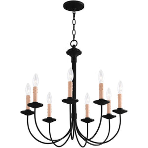 HomeRoots Black Eight-Light Dimmable Chandelier - Modern Cylinder Shades for Elegant Ambient Lighting 687406