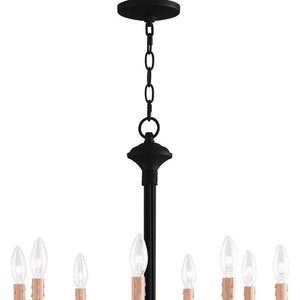 HomeRoots Black Eight-Light Dimmable Chandelier - Modern Cylinder Shades for Elegant Ambient Lighting 687406