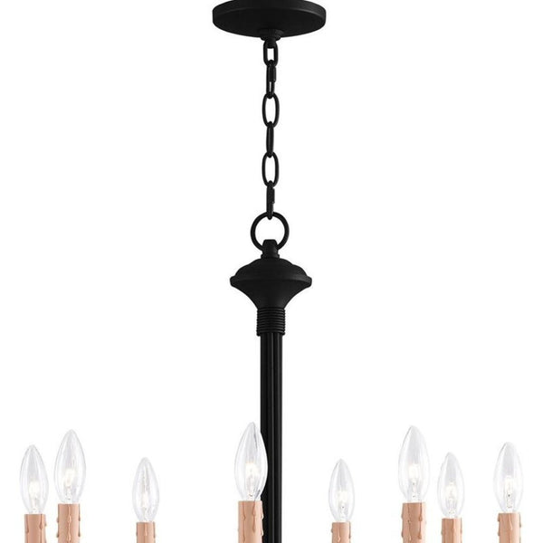 HomeRoots Black Eight-Light Dimmable Chandelier - Modern Cylinder Shades for Elegant Ambient Lighting 687406