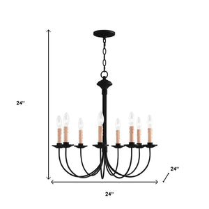 HomeRoots Black Eight-Light Dimmable Chandelier - Modern Cylinder Shades for Elegant Ambient Lighting 687406