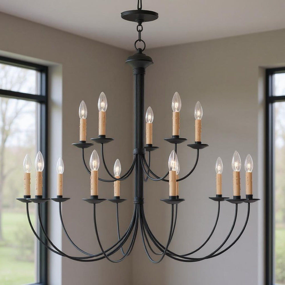 HomeRoots Black Multi-Light Dimmable Chandelier – Modern Cylindrical Shades for Dining & Living Spaces Elegance 687407