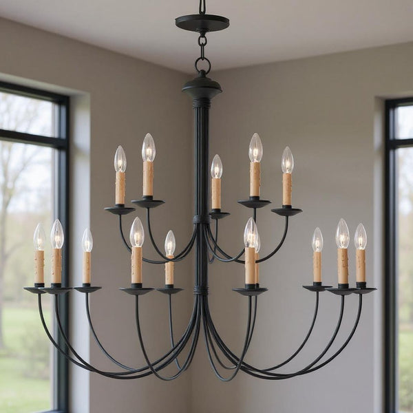 HomeRoots Black Multi-Light Dimmable Chandelier – Modern Cylindrical Shades for Dining & Living Spaces Elegance 687407