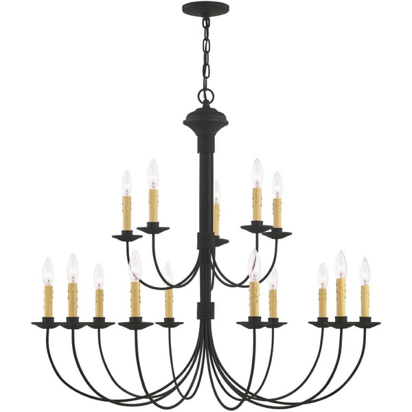 HomeRoots Black Multi-Light Dimmable Chandelier – Modern Cylindrical Shades for Dining & Living Spaces Elegance 687407