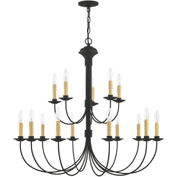 HomeRoots Black Multi-Light Dimmable Chandelier – Modern Cylindrical Shades for Dining & Living Spaces Elegance 687407