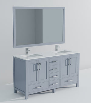 English Elm Dark Grey Double Bath Vanity Set With White Quartz Top, Chrome Faucet & 58" Mirror For Elegance B2731S00993