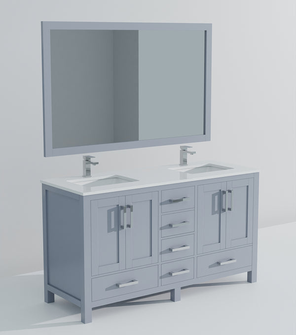 English Elm Dark Grey Double Bath Vanity Set With White Quartz Top, Chrome Faucet & 58" Mirror For Elegance B2731S00993