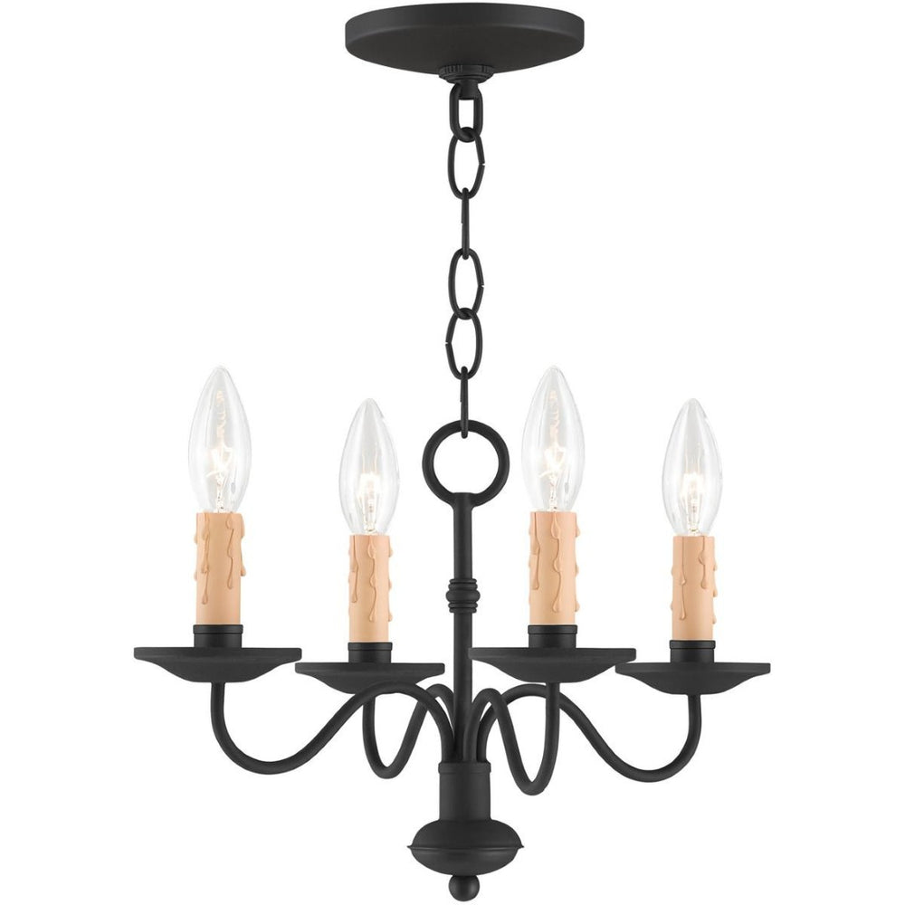 HomeRoots Black Four-Light Dimmable Chandelier with Cylindrical Shades for Modern Home Ambiance & Style 687409