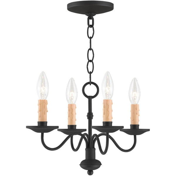 HomeRoots Black Four-Light Dimmable Chandelier with Cylindrical Shades for Modern Home Ambiance & Style 687409