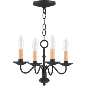 HomeRoots Black Four-Light Dimmable Chandelier with Cylindrical Shades for Modern Home Ambiance & Style 687409