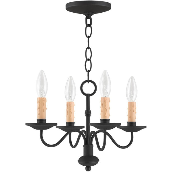 HomeRoots Black Four-Light Dimmable Chandelier with Cylindrical Shades for Modern Home Ambiance & Style 687409