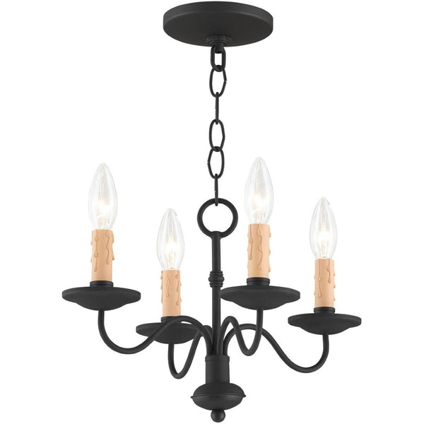 HomeRoots Black Four-Light Dimmable Chandelier with Cylindrical Shades for Modern Home Ambiance & Style 687409