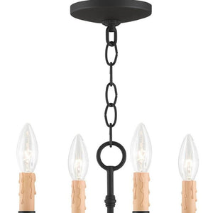 HomeRoots Black Four-Light Dimmable Chandelier with Cylindrical Shades for Modern Home Ambiance & Style 687409