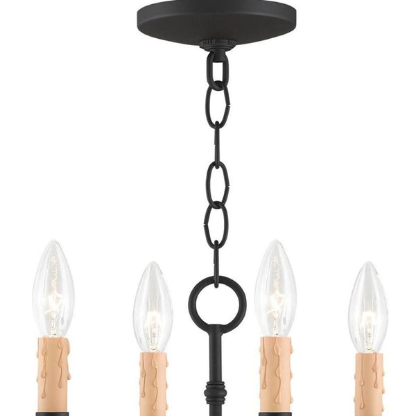 HomeRoots Black Four-Light Dimmable Chandelier with Cylindrical Shades for Modern Home Ambiance & Style 687409
