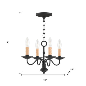 HomeRoots Black Four-Light Dimmable Chandelier with Cylindrical Shades for Modern Home Ambiance & Style 687409