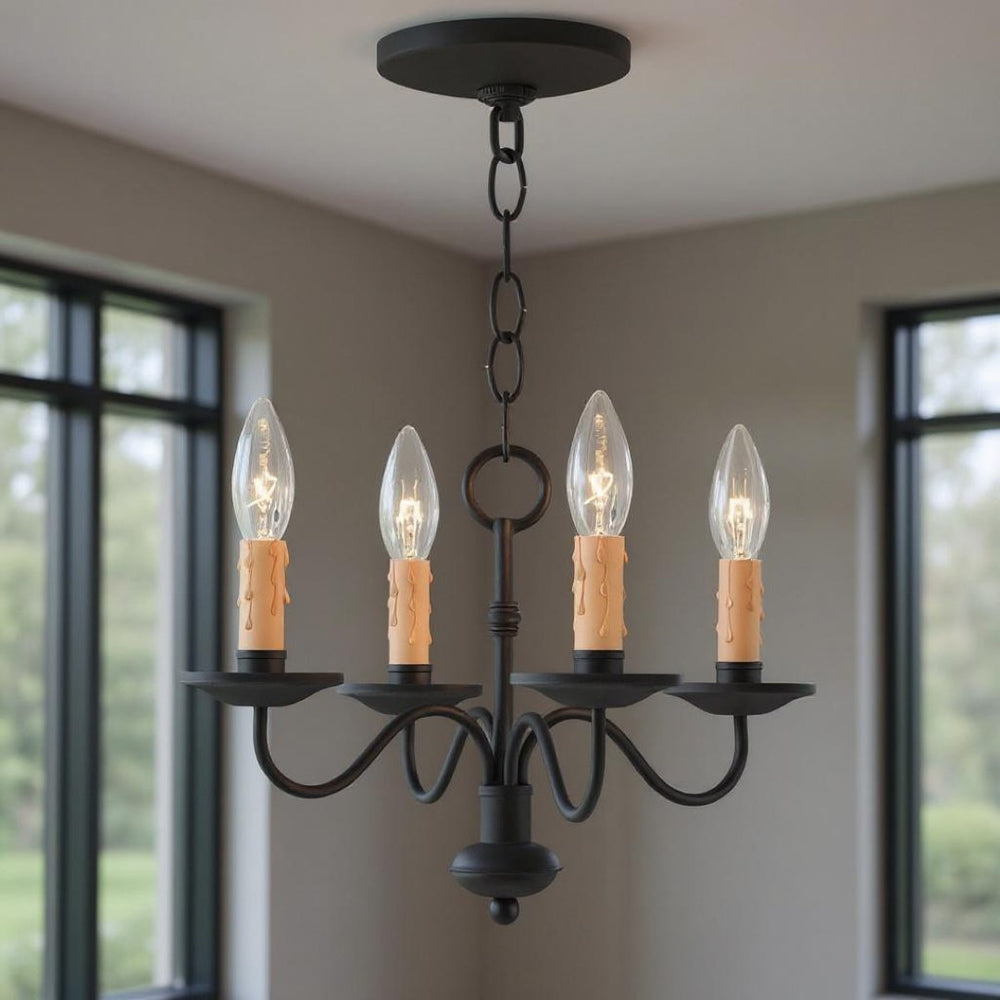 HomeRoots Black Four-Light Dimmable Chandelier with Cylindrical Shades for Modern Home Ambiance & Style 687409