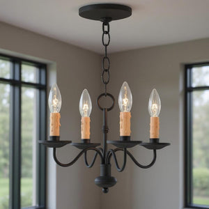 HomeRoots Black Four-Light Dimmable Chandelier with Cylindrical Shades for Modern Home Ambiance & Style 687409