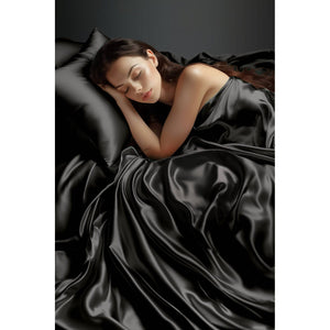 JLA Home Madison Park Essentials - Luxury Satin 6-Piece Sheet Set with Wrinkle-Resistant, OEKO-TEX Certified Silky Comfort for Sleep Black MPE20-1110