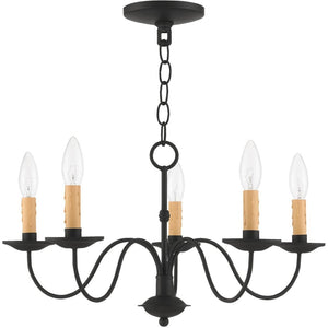 HomeRoots Black Five-Light Dimmable Chandelier with Cylindrical Shades for Contemporary Home Elegance 687410