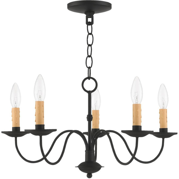 HomeRoots Black Five-Light Dimmable Chandelier with Cylindrical Shades for Contemporary Home Elegance 687410