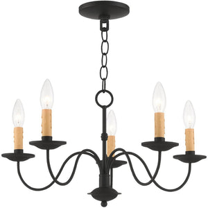 HomeRoots Black Five-Light Dimmable Chandelier with Cylindrical Shades for Contemporary Home Elegance 687410