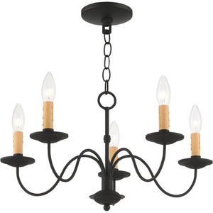 HomeRoots Black Five-Light Dimmable Chandelier with Cylindrical Shades for Contemporary Home Elegance 687410