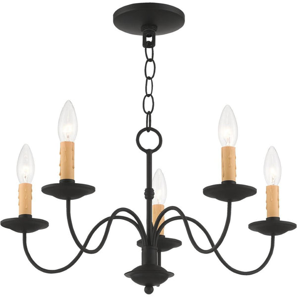 HomeRoots Black Five-Light Dimmable Chandelier with Cylindrical Shades for Contemporary Home Elegance 687410