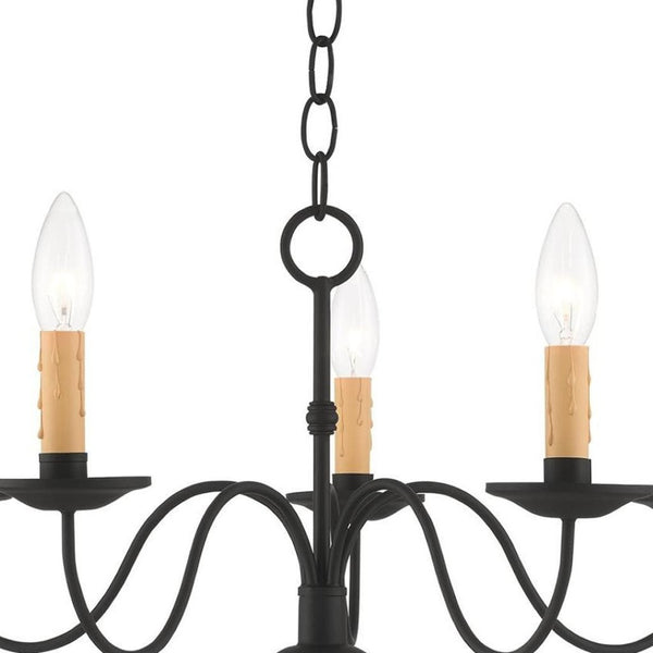 HomeRoots Black Five-Light Dimmable Chandelier with Cylindrical Shades for Contemporary Home Elegance 687410