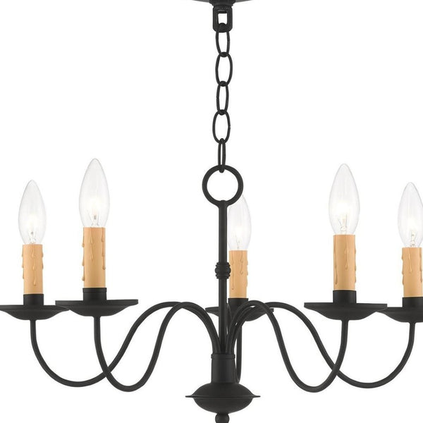 HomeRoots Black Five-Light Dimmable Chandelier with Cylindrical Shades for Contemporary Home Elegance 687410