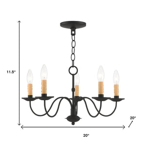 HomeRoots Black Five-Light Dimmable Chandelier with Cylindrical Shades for Contemporary Home Elegance 687410