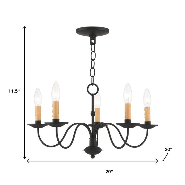 HomeRoots Black Five-Light Dimmable Chandelier with Cylindrical Shades for Contemporary Home Elegance 687410