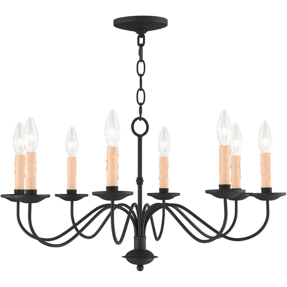HomeRoots Black Eight-Light Dimmable Chandelier with Cylinder Shades for Modern Dining & Living Spaces 687411