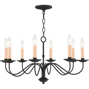 HomeRoots Black Eight-Light Dimmable Chandelier with Cylinder Shades for Modern Dining & Living Spaces 687411