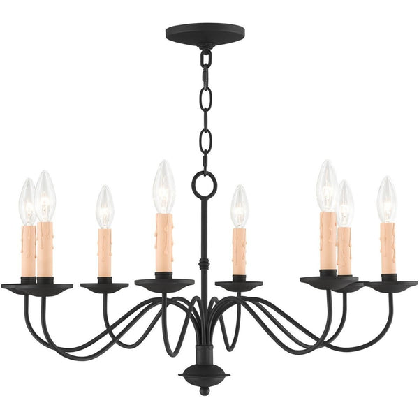 HomeRoots Black Eight-Light Dimmable Chandelier with Cylinder Shades for Modern Dining & Living Spaces 687411