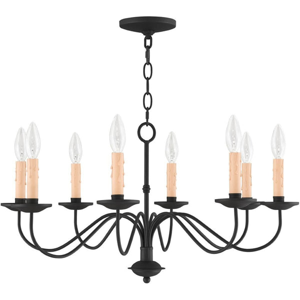 HomeRoots Black Eight-Light Dimmable Chandelier with Cylinder Shades for Modern Dining & Living Spaces 687411
