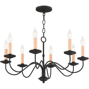 HomeRoots Black Eight-Light Dimmable Chandelier with Cylinder Shades for Modern Dining & Living Spaces 687411