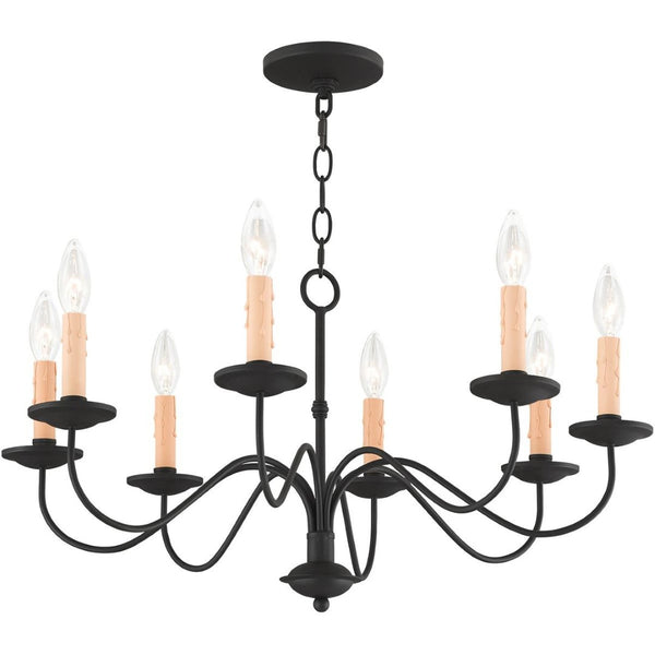 HomeRoots Black Eight-Light Dimmable Chandelier with Cylinder Shades for Modern Dining & Living Spaces 687411