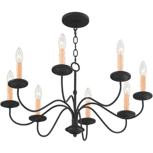 HomeRoots Black Eight-Light Dimmable Chandelier with Cylinder Shades for Modern Dining & Living Spaces 687411