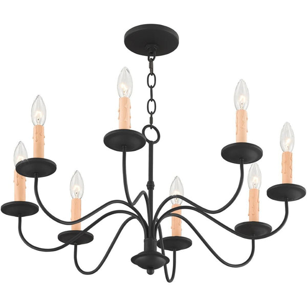 HomeRoots Black Eight-Light Dimmable Chandelier with Cylinder Shades for Modern Dining & Living Spaces 687411