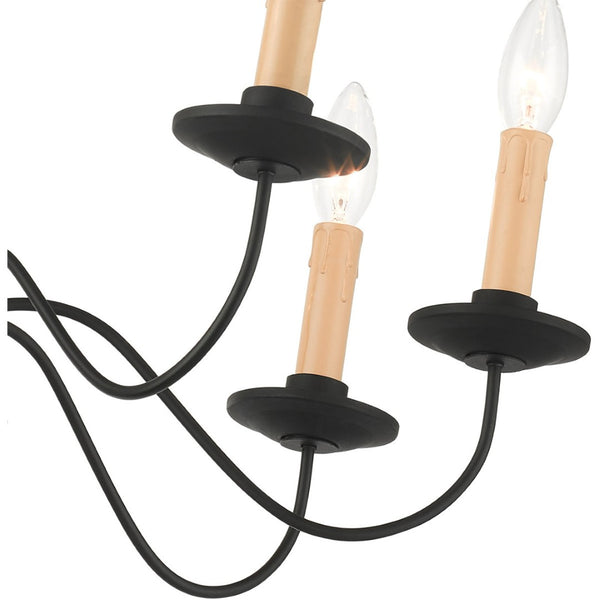 HomeRoots Black Eight-Light Dimmable Chandelier with Cylinder Shades for Modern Dining & Living Spaces 687411