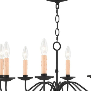 HomeRoots Black Eight-Light Dimmable Chandelier with Cylinder Shades for Modern Dining & Living Spaces 687411