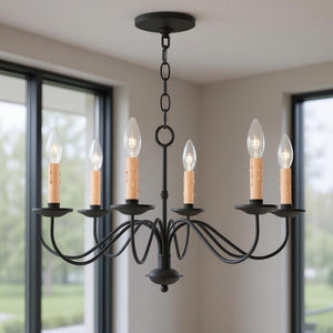 HomeRoots Black Eight-Light Dimmable Chandelier with Cylinder Shades for Modern Dining & Living Spaces 687411