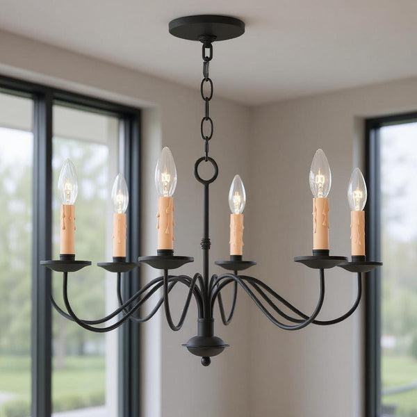 HomeRoots Black Eight-Light Dimmable Chandelier with Cylinder Shades for Modern Dining & Living Spaces 687411