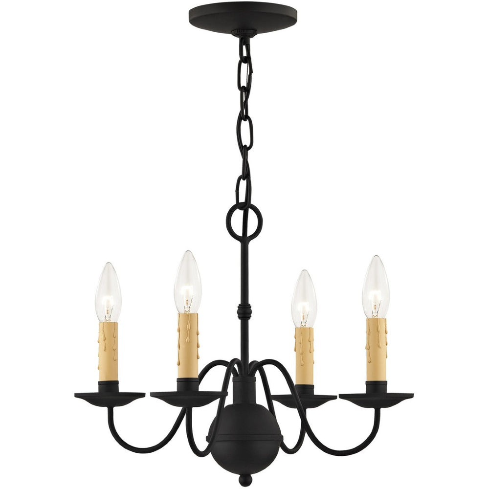 HomeRoots Black Four-Light Dimmable Chandelier - Modern Cylindrical Shades for Stylish Indoor Lighting 687413