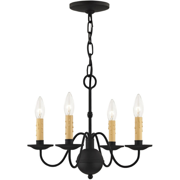 HomeRoots Black Four-Light Dimmable Chandelier - Modern Cylindrical Shades for Stylish Indoor Lighting 687413