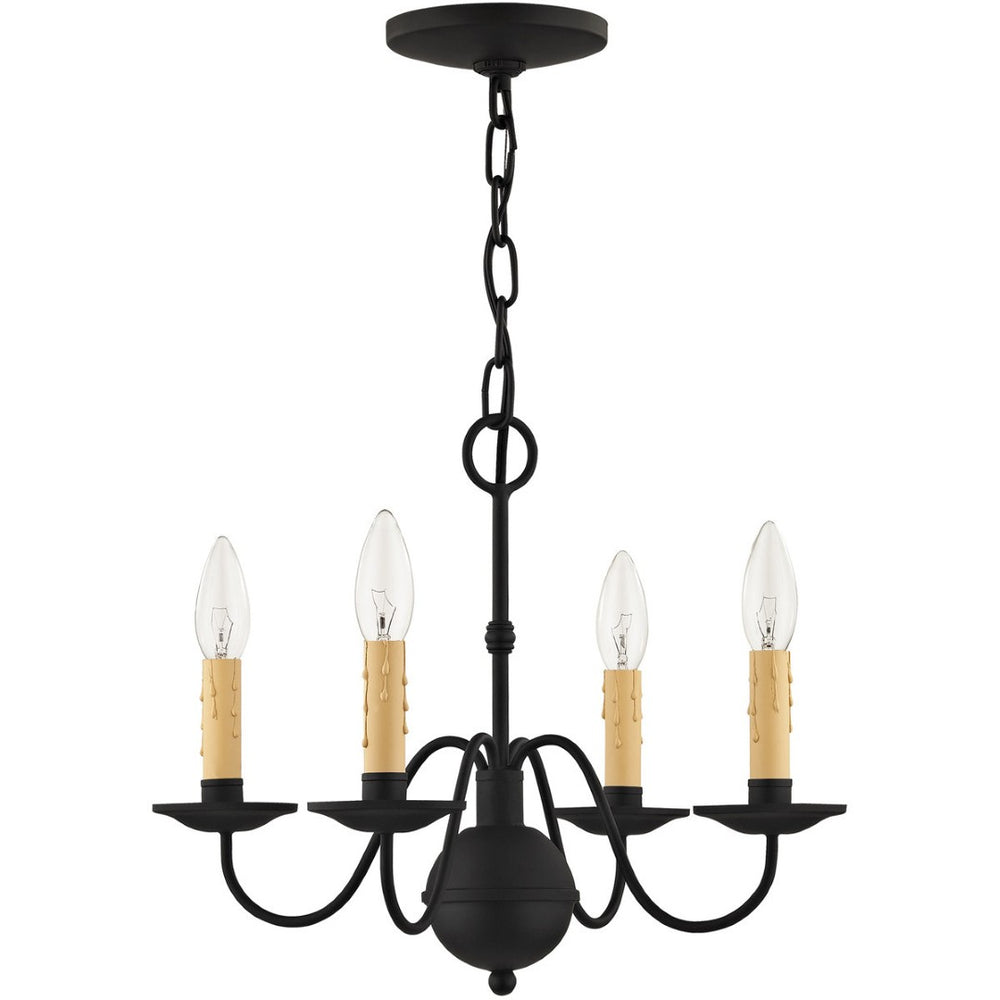 HomeRoots Black Four-Light Dimmable Chandelier - Modern Cylindrical Shades for Stylish Indoor Lighting 687413